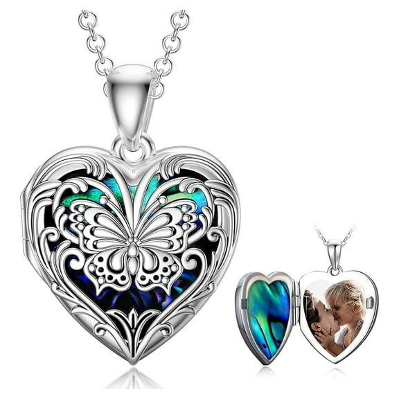AOBOCO Heart Locket Necklace that Hold Photos for Women, Sterling Silver Heart Pictures Necklaces, Jewelry Keepsake Gifts for Women Personalize Locket Necklace