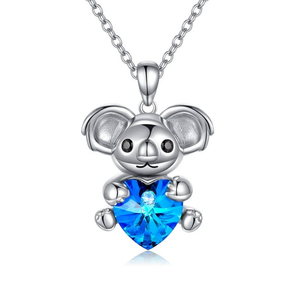 AOBOCO Heart Necklace Sterling Silver Koala Animal Necklace Heart Crystal Necklace - I Love You Forever, Birthday Anniversary Jewelry Gift for Women Mother