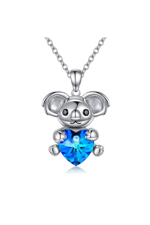 Heart Necklace Sterling Silver Koala Animal Necklace Heart Crystal Necklace - I Love You Forever, Birthday Anniversary Jewelry Gift for Women Mother