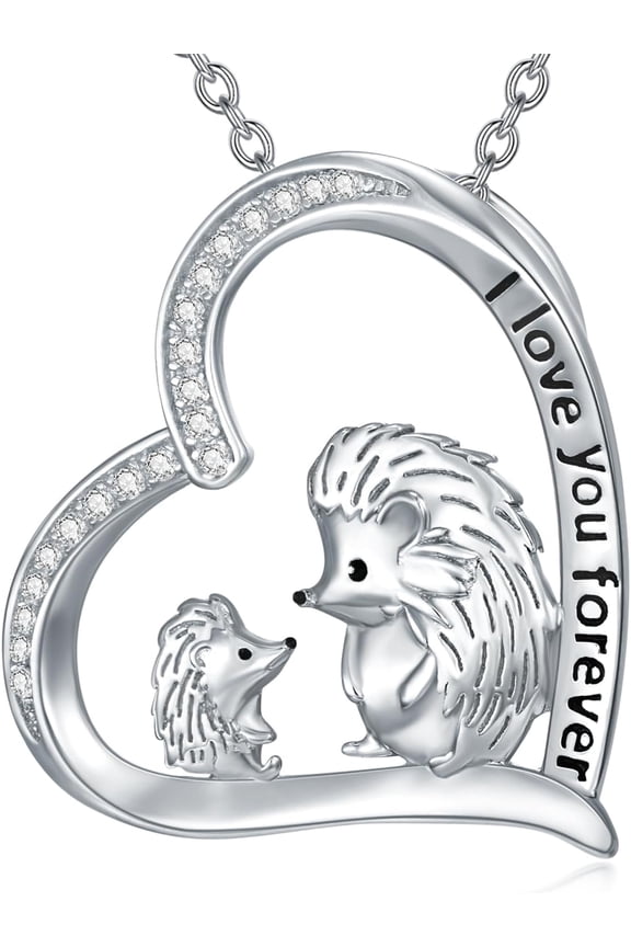 Hedgehog Necklace Sterling Silver Hedgehog Heart Pendant Necklace Jewelry Gift for Women