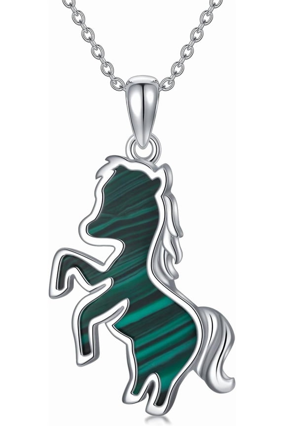 Horse Necklace Sterling Silver Malachite Pendant Necklace Horse Jewelry for Women