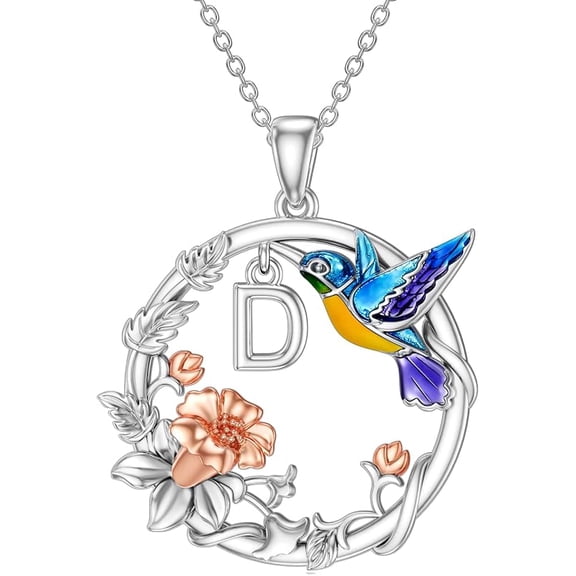 AOBOCO Hummingbird Necklace with A to Z Letters, Hummingbird Pendant Necklaces Sterling Silver 26 Alphabet Jewelry Gift for Women