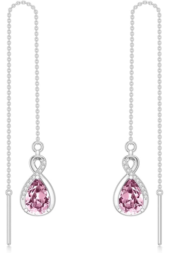 Infinity Gemstone Threader Earrings Long Chain Drop Earrings 925 Sterling Silver 12 Birthstone Birthday Jewelry Gifts for Women (Gift Box)