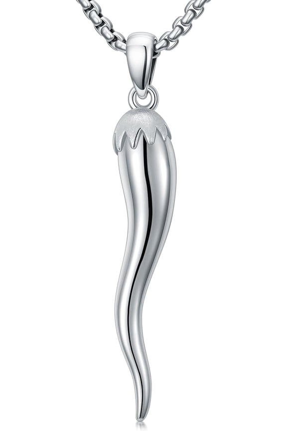 Italian Horn Necklace 925 Sterling Silver Italian Horn Cornicello Pendant Lucky Jewelry for Women Men, w/Stainless Steel Chain 22"+2"