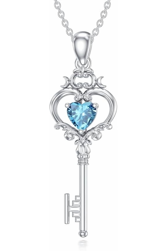 Key Pendant Necklace with Birthstone Key Necklace Gift for Women