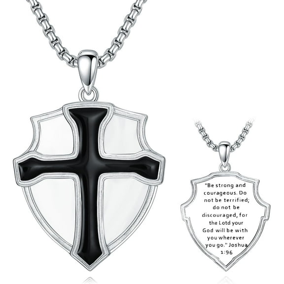AOBOCO Knights Templar Necklace 925 Sterling Silver Armor of God Necklace Knights Templar Cross Pendant Jewelry for Men Women