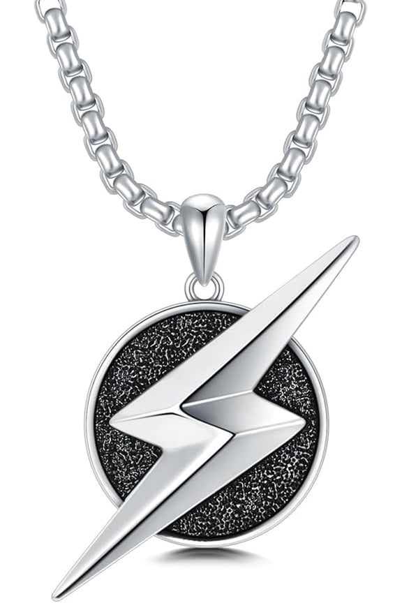 Lightning Bolt Necklace 925 Sterling Silver/18K Gold Plated/Black Lightning Jewelry for Men, with Stainless Steel Chain 22+2 Inch