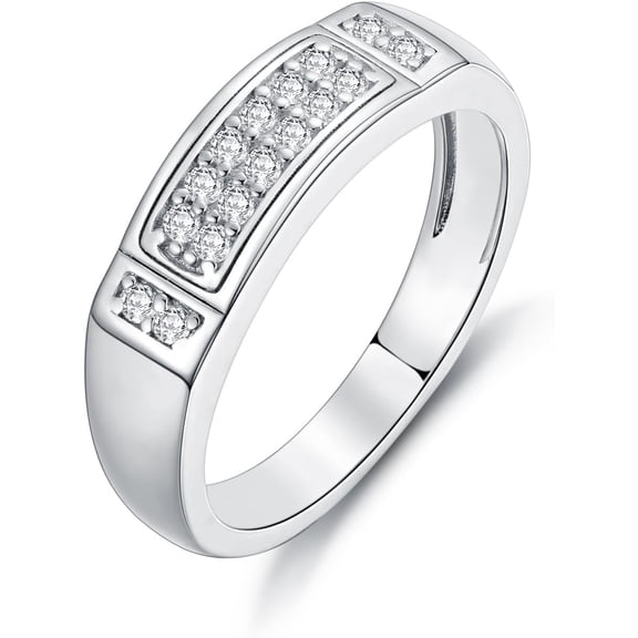 AOBOCO Men's Wedding Rings 925 Sterling Silver Ring White AAAAA Cubic Zirconia Size 8-13 Engagement Promise Ring