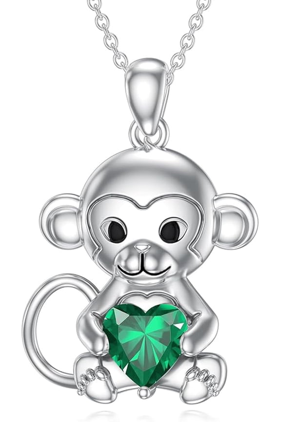 Monkey Necklace Birthstone Monkey Pendant Necklace Jewelry Gift for Women