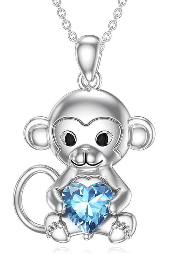 Monkey Necklace Birthstone Monkey Pendant Necklace Jewelry Gift for Women