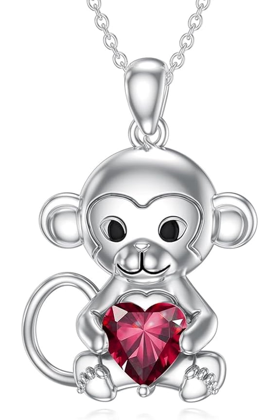 Monkey Necklace Birthstone Monkey Pendant Necklace Jewelry Gift for Women