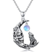 AOBOCO Moon Wolf Skull Necklace 925 Sterling Silver Gothic Jewelry Gifts for Women Wife Mom