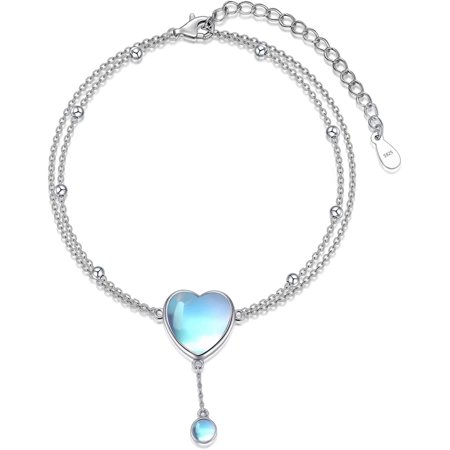 AOBOCO Moonstone Anklet S925 Sterling Silver Adjustable Layered Foot Ankle for Women