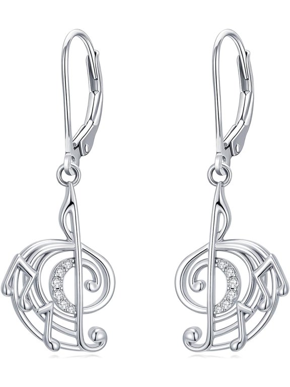 Music Note Lab Grown Diamond Dangle Drop Earrings, 925 Sterling Silver Musical Note Dangle Hoop Earrings for Women, Dainty Hoop Earrings Jewelry Gift for Music Lover (D Color, VVS Clarity)