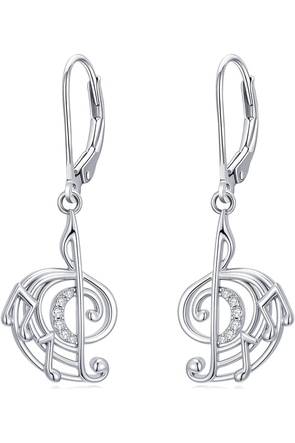 Music Note Lab Grown Diamond Dangle Drop Earrings, 925 Sterling Silver Musical Note Dangle Hoop Earrings for Women, Dainty Hoop Earrings Jewelry Gift for Music Lover (D Color, VVS Clarity)