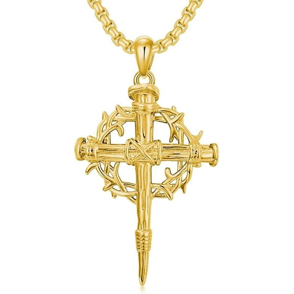AOBOCO Nail Cross Necklace 925 Sterling Silver/18K Gold Plated/Black Christian Cross Pendant Jewelry for Men Women, with Stainless Steel Chain 22+2 Inch