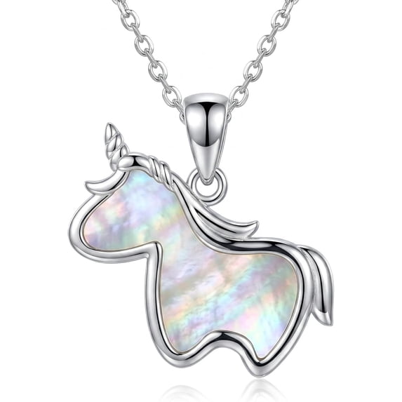 AOBOCO Natural Mother-of-pearl Unicorn Necklace for Women 925 Sterling ...