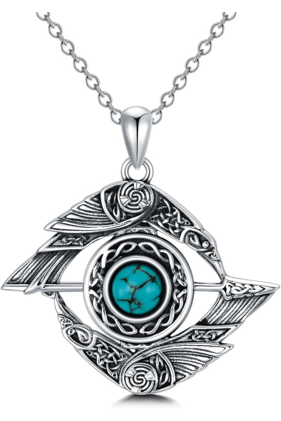 Natural Turquoise Crow Necklace for Women 925 Sterling Silver Crow Pendant Viking Odin Raven Pendant Necklace Celtic Crow Jewelry Gifts for Mom Wife