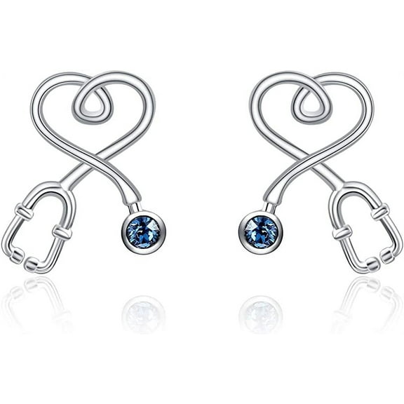 AOBOCO Christmas Gifts 925 Sterling Silver Stethoscope Earrings Simulated Birthstone Crystals,Gifts for Her Nurse Medical Student