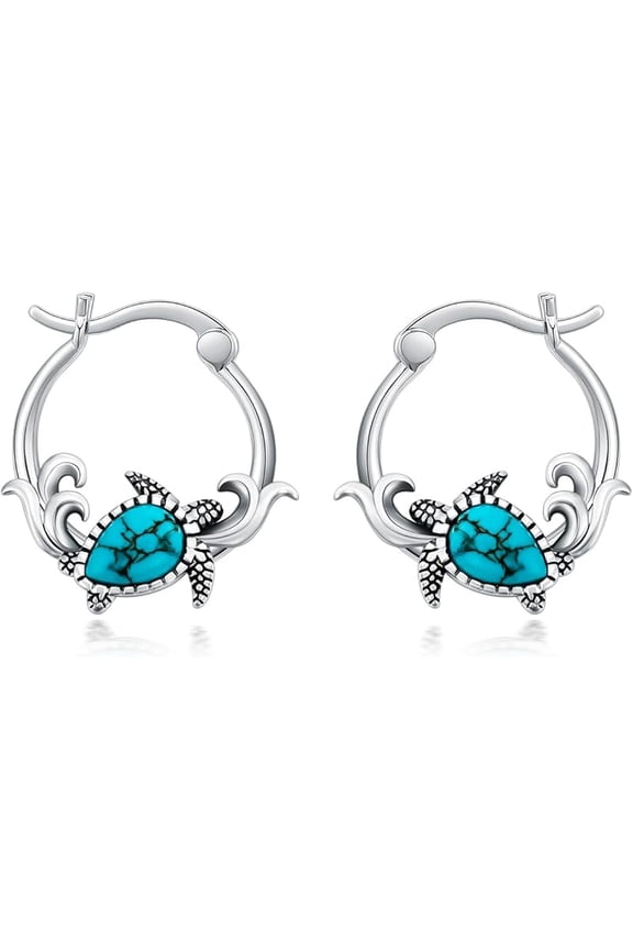 Owl/Hummingbird/Butterfly/Dragonfly Animal Turquoise Hoop Earrings 925 Sterling Silver Vintage Turquoise Hoop Earrings for Anniversary Birthday Women Gifts