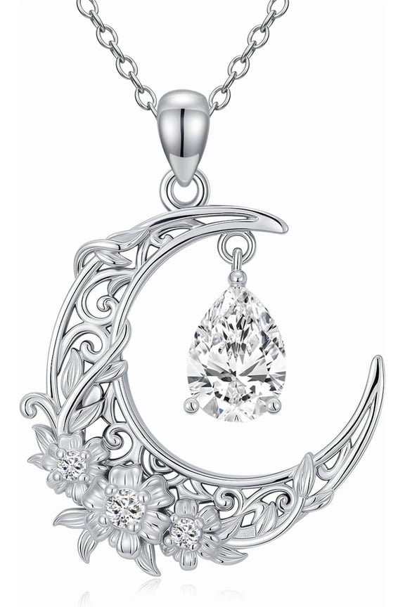 Pear-Cut Moissanite Cross/Moon Necklaces for Women, 925 Sterling Silver Pear-Cut Moissanite with Blue Crystal Pendant Necklaces for Women Mom Wife