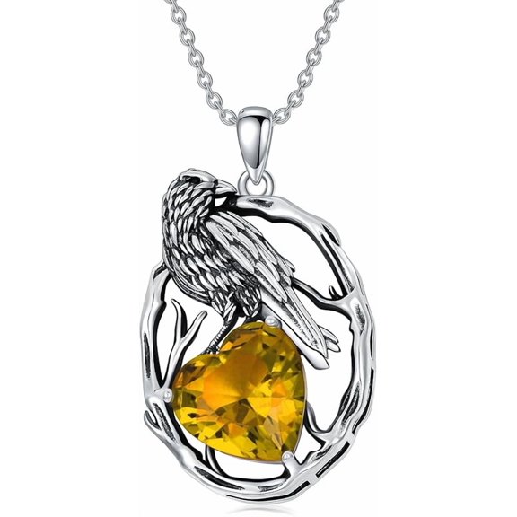 AOBOCO Raven Necklace 925 Sterling Silver Crow Raven with Birthstone Pendant Necklace for Women