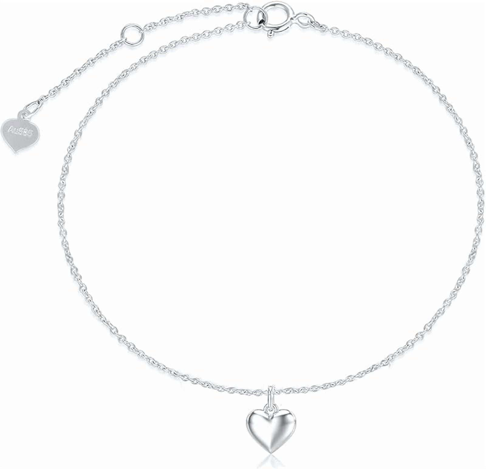 AOBOCO Real 14k Gold Puff Heart Anklet for Women, Love Ankle Bracelet Foot Jewelry Gifts for Her, 9+1+1 Inch