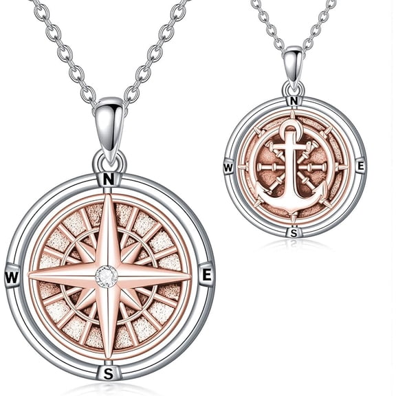 AOBOCO Rotating Compass Nautical S925 Sterling Silver Necklace - Inspirational Graduation and Retirement Gift for Women, Travel or Long Distance Jewelry
