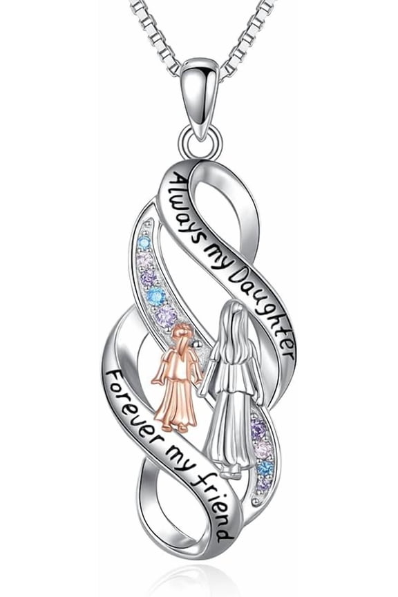 S925 Sterling Silver Infinity Necklace for Daughter from Dad Mom, Mother Necklace from Daughter Son Birthday Mother's Day Gift