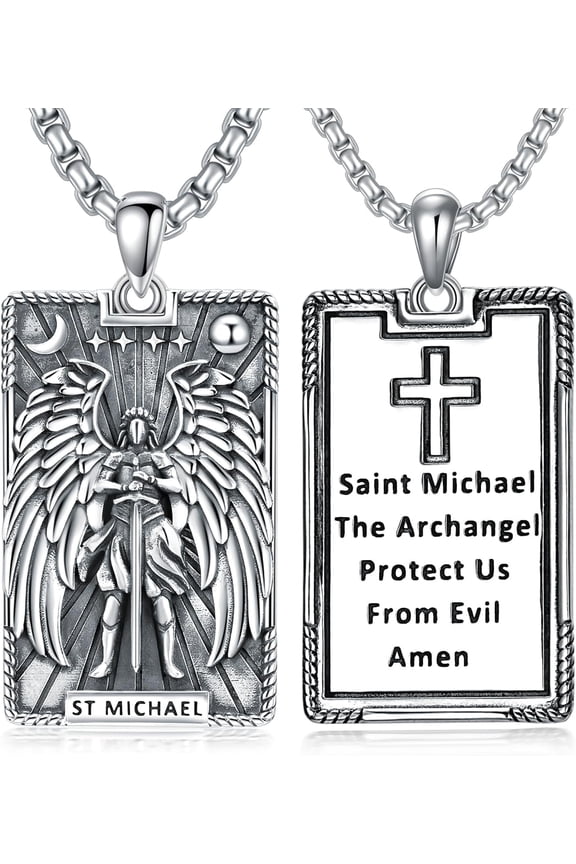 Saint Michael Necklace 925 Sterling Silver Dog Tag St Michael Archangel Medallion Christian Jewelry for Men Women