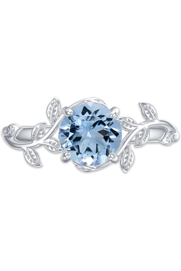 Silver/10K/14K/18K Gold Leaf Design Vine Gemstone Ring for Women 1 Carat Twig Art Deco Round Birthstone Statement Rings Jewelry Gift for Her