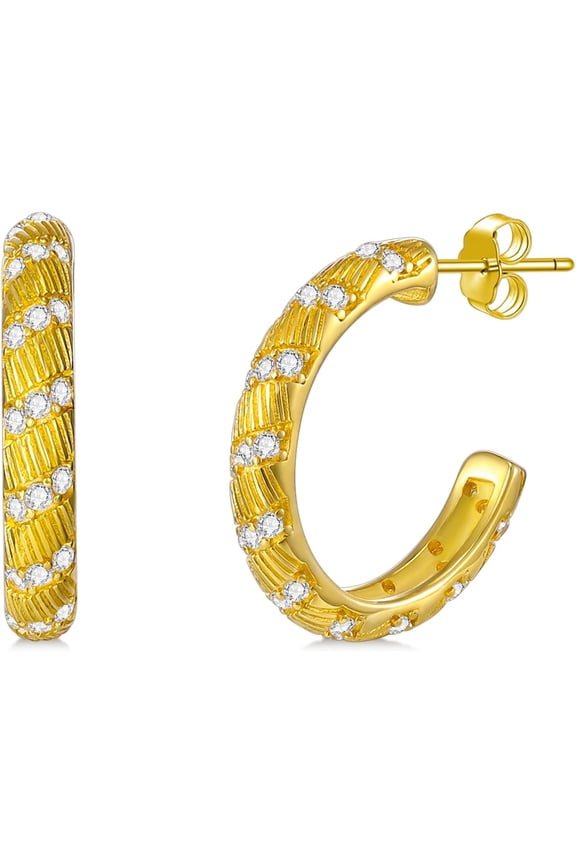 Small Modern Bohemian Open Hoop CZ Earrings for Women 925 Sterling Silver Post Back Hoops Earring Cubic Zirconia Hoop Earrings 14K Gold/White Gold Plating