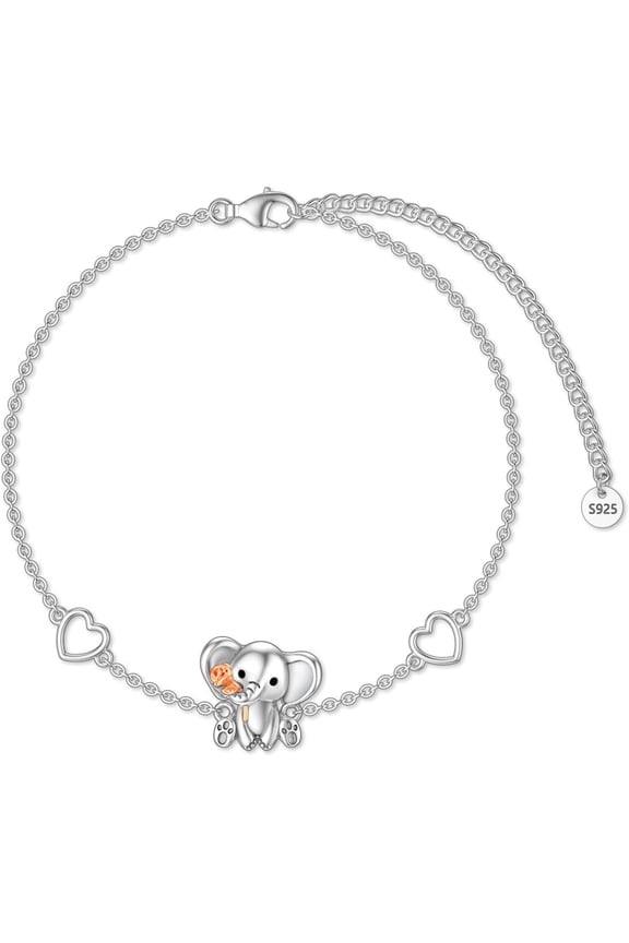 Sterling Silver Elephant Holding Sunflower/Rose Bracelet, Elephant Bracelets for Women