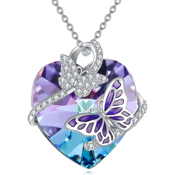 AOBOCO Sterling Silver Infinity Butterfly Pendant Necklace Embellished with Crystals from Austria, Anniversary Birthday Gifts for Butterflys Lovers, Fine Jewelry Gifts for Women