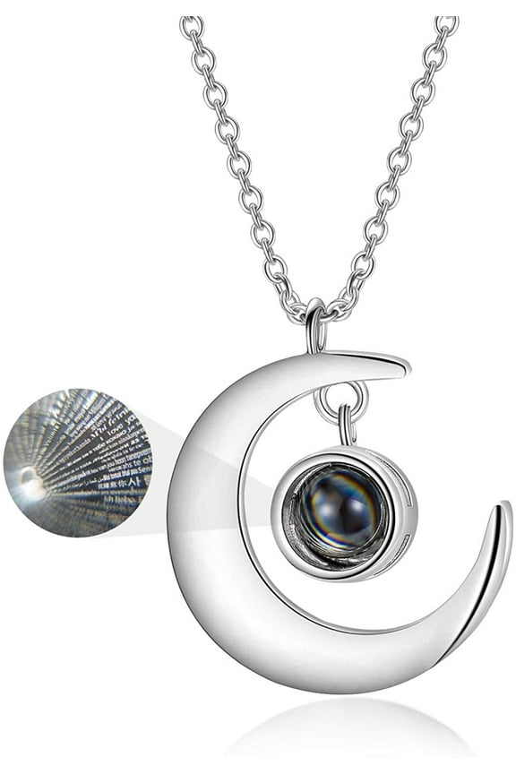 Sterling Silver Personalized I Love You Projection Necklace 100 Languages I Love You Pendant Necklace Gift for Women Mom Nana Wife