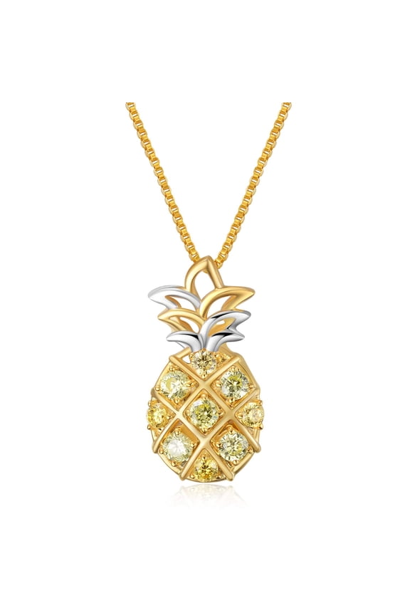 Sterling Silver Pineapple Necklace Gold Plated Pendant, Jewelry Gift for Women