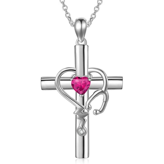 AOBOCO Stethoscope Cross Pendant Necklace Nursing Stethoscope Neckalce Graduation Gift for Women