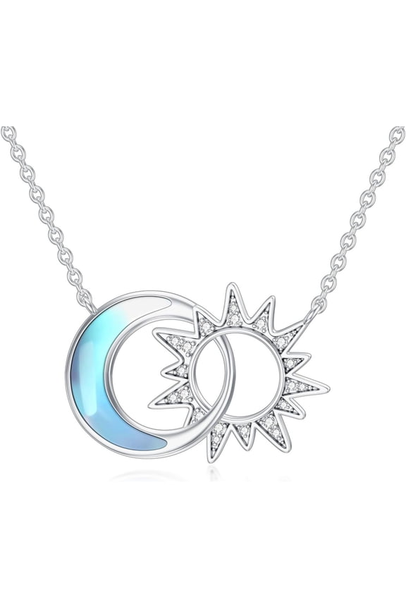 Sun Moon Eternity Necklace 925 Sterling Silver Natural Moonstone Pendant Sun Moon Jewelry Gifts for Women Wife