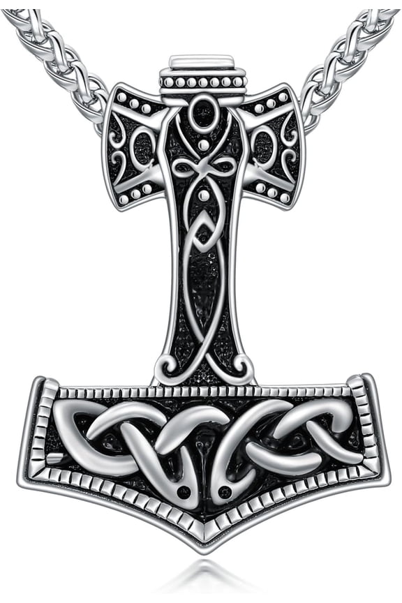 Viking Thor's Hammer Necklace for Men 925 Sterling Silver Mjolnir Pendant Viking Jewelry for Men Women
