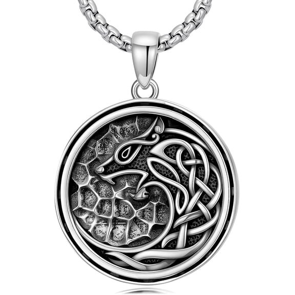AOBOCO Wolf Necklace 925 Sterling Silver Celtic Wolf Head Viking Pendant Jewelry Gifts for Men