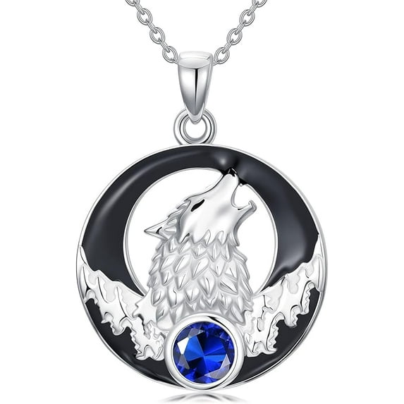 AOBOCO Wolf Necklace with Synthetic Birthstone Wolf Pendant Necklace Gift for Women