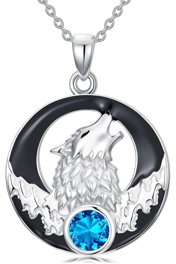 Wolf Necklace with Synthetic Birthstone Wolf Pendant Necklace Gift for Women