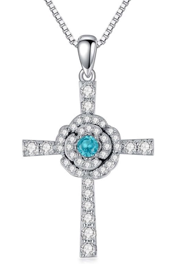 Women's Cross Necklace 925 Sterling Silver Rose Cross Necklace Women's Rose Cross Pendant Jewelry Suitable for Mom/Sister/Girlfriend, Standard Sterling Silver, Cubic Zirconia