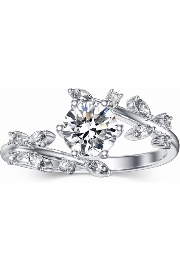 Women's Floral Moissanite Ring 1 Carat D Color VVS1 Clarity Vine Diamond Ring Leaf Shape 925 Silver Moissanite Ring Vine Style Engagement Ring