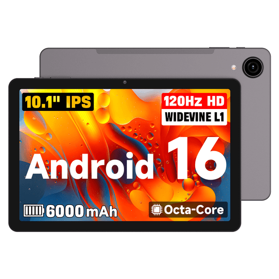 AOC 10.1" Android 16 Tablet, 24GB(4+20)RAM, 128GB ROM, 1TB Expand, Octa-Core Processor up to 9.6GHz, WiFi & Bluetooth5.3, 6000mAh with Dual Camera, IPS Display, Black