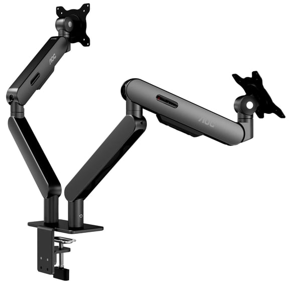 AOC AM420G Dual Monitor Stand - Full Adjustable Monitor Desk Mount Swivel Vesa Bracket with C Clamp, Grommet Mounting Base for 17 to 34 Inch Computer Screens - Each Arm Holds 4.4 to 19.8lbs
