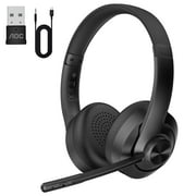 AOC Wireless Headset with AI Noise Cancelling Microphone for Work, Bluetooth 5.4 & Dongle & Wired Headphones, Lightweight On-Ear Headphones for Mac, Computer, Laptop, Phone, Zoom, Call Center, Black