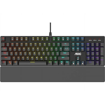 AOC Gaming Full RGB Mechanical Keyboard, 104-Key Outemu Blue Switches, Full NKRO, Detachable Wrist Rest, Light FX RGB, G-Menu Software (GK500)