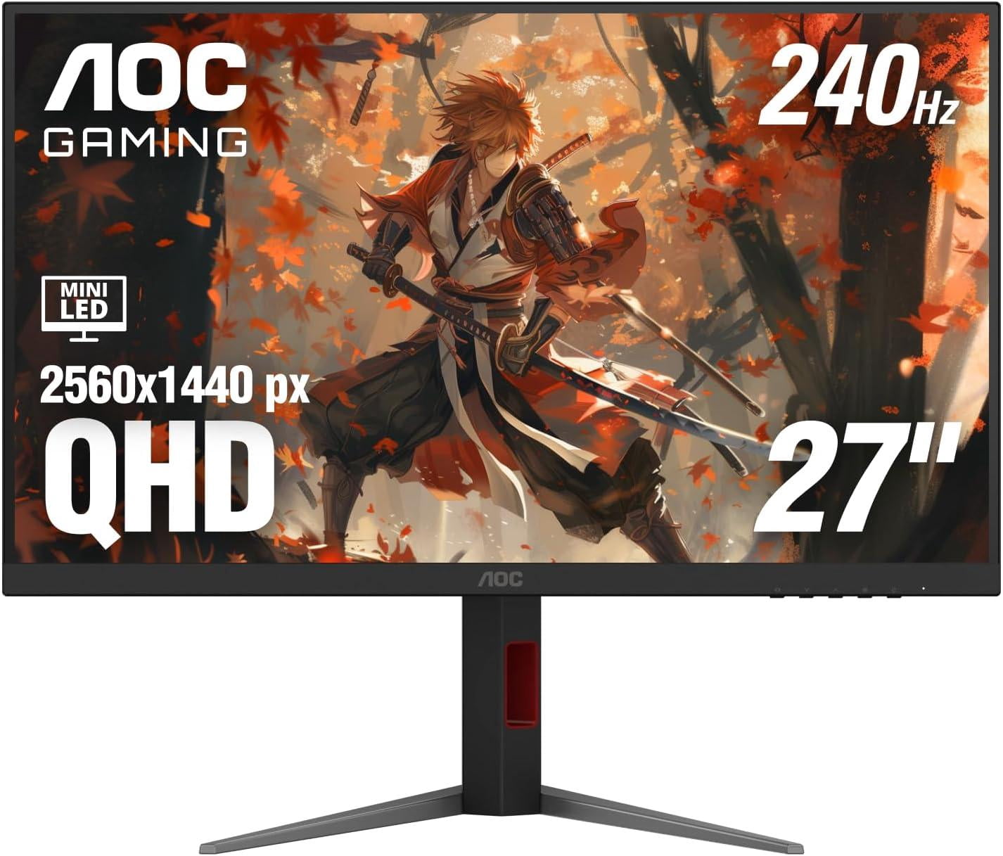 AOC Gaming Q27G4ZMN 27" Mini-LED Gaming Monitor, QHD Ultra Wide 1440p, 240Hz, 1ms, DisplayHDR 1000, Adaptive-Sync, 1152 Dimming Zones, Xbox/PS5/Switch Ready, 3-Year Zero-Bright-dot.