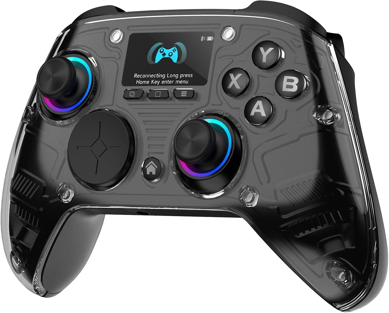AOC Wireless Gaming Controller for PC, Steam, PS4, iOS, Android, Interactive Screen, Hall Effect Joystick and Triggers, RGB Lighting, Adjustable Vibration/Turbo, Black(Not for Xbox, PS5)